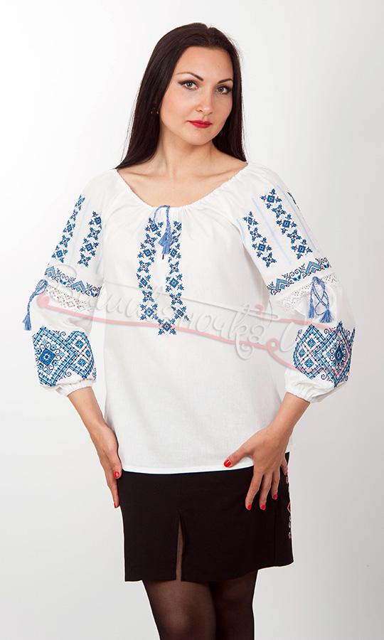 Рубашка женская с синей вышивкой 7140 - фото 2 vishivano4ka.com.ua