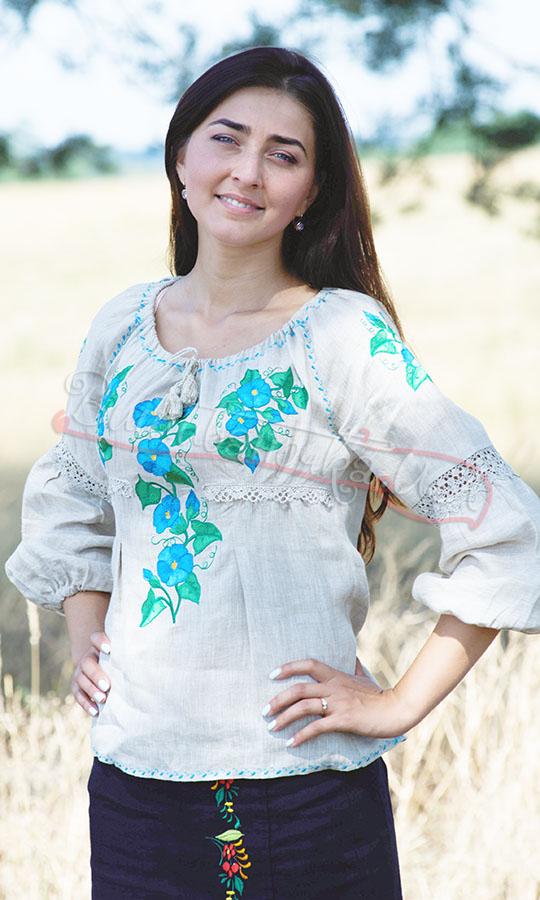 Вишиванка з сірого льону з вишивкою гладь 3891 - фото 1 vishivano4ka.com.ua