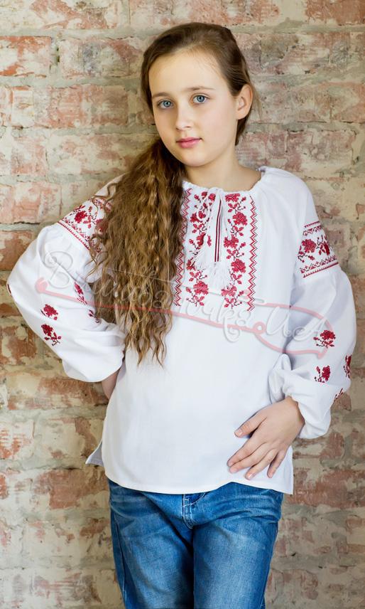 Вышиванка для девочки с красной вышивкой 917-2 - фото 1 vishivano4ka.com.ua