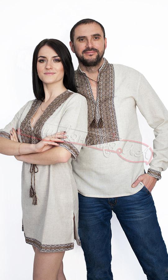 Парний набір з коричневим тканим узором 7327 - фото 1 vishivano4ka.com.ua