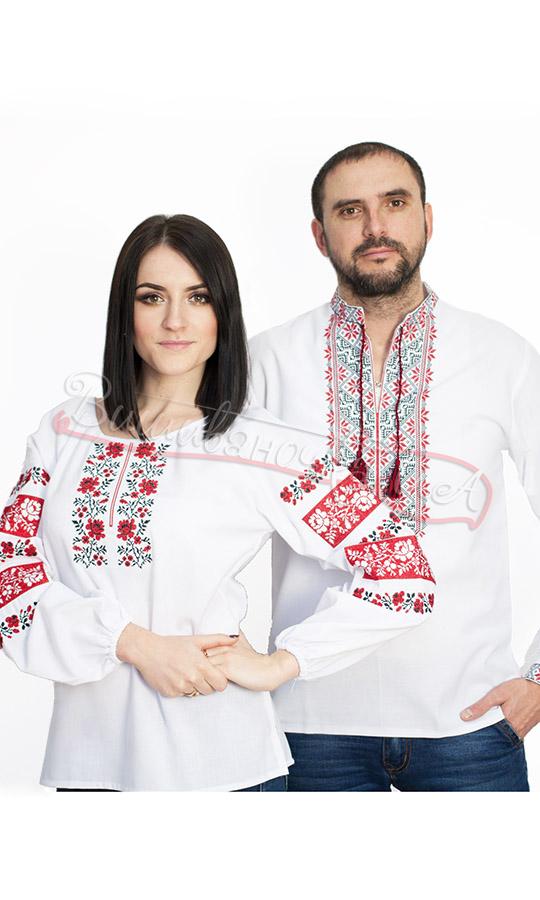 Чоловіча та жіноча вишиванки з червоною вишивкою 7322 - фото 2 vishivano4ka.com.ua