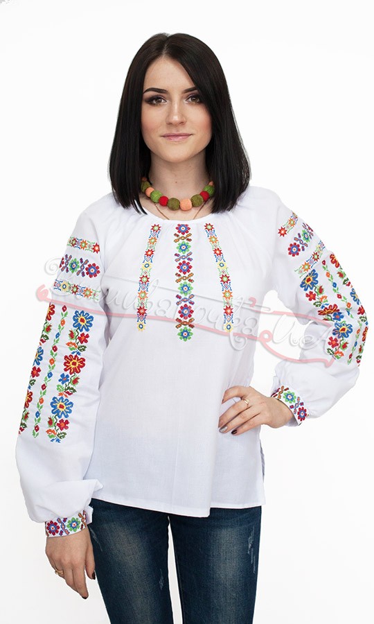 Женская вышиванка с разноцветным узором 523-1 - фото 2 vishivano4ka.com.ua