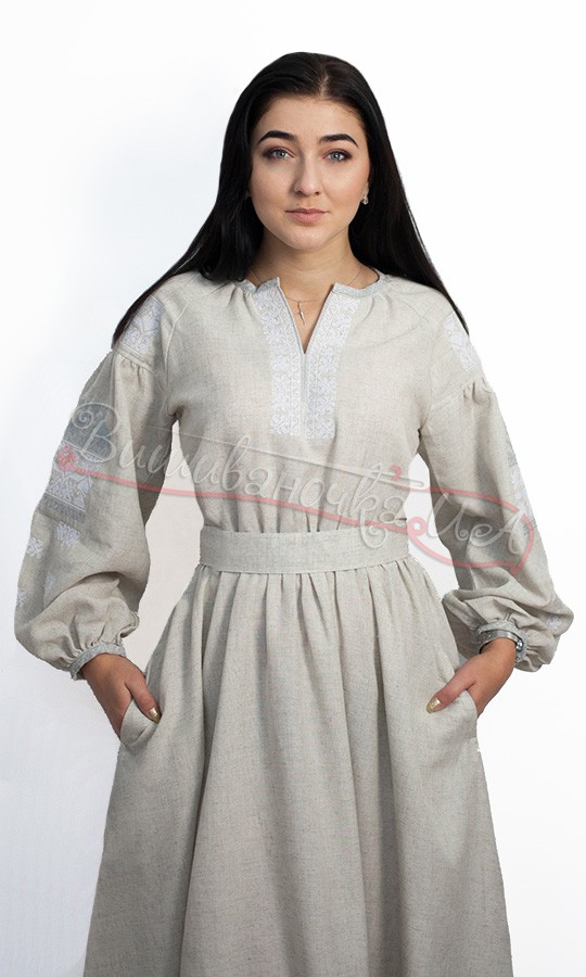 Довге плаття з узором птахів 5431 - фото 2 vishivano4ka.com.ua