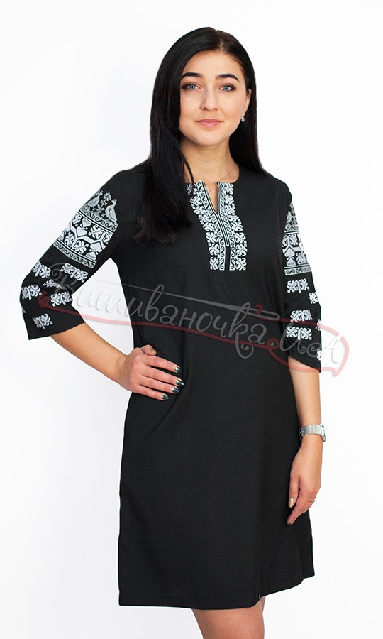 Чорне плаття з узором птахів 5480 - фото 1 vishivano4ka.com.ua