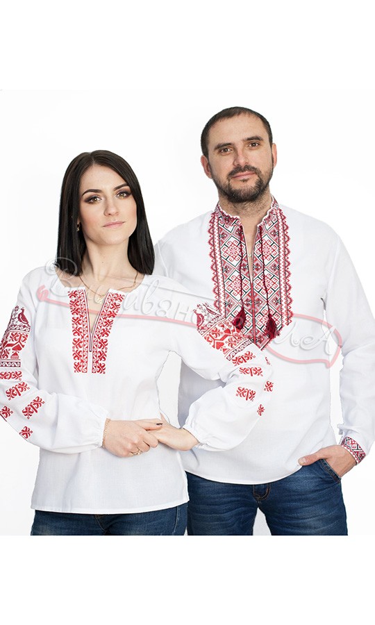 Чоловіча та жіноча вишиванка з червоно-чорною вишивкою 7394 - фото 1 vishivano4ka.com.ua