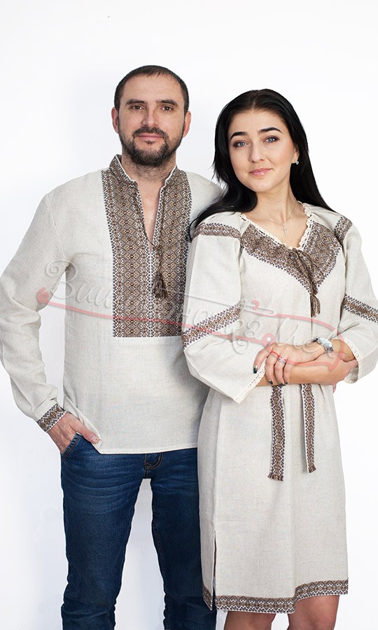 Парний комплект з коричневим тканим узором 7326 - фото 1 vishivano4ka.com.ua