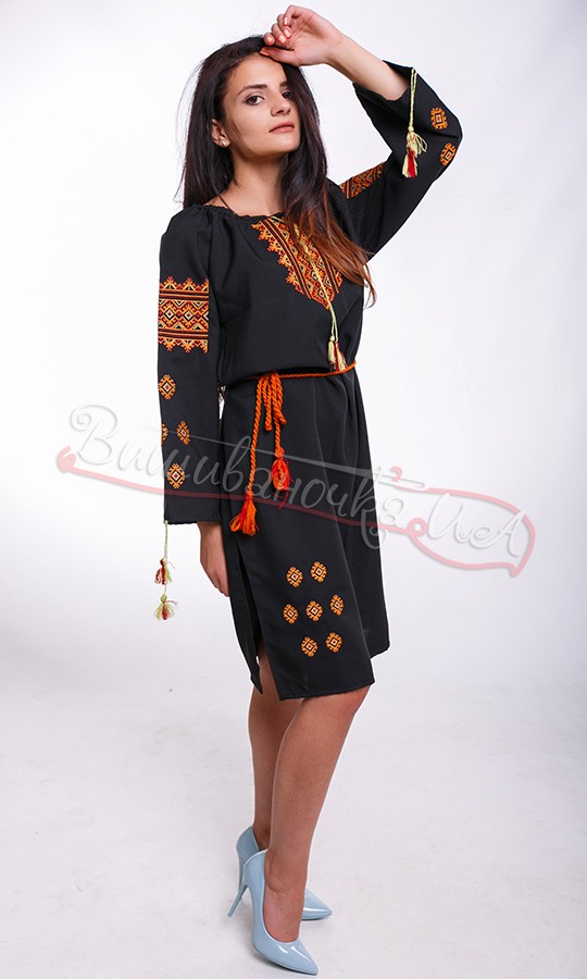 Платье из черного домотканого полотна NY20 - фото 1 vishivano4ka.com.ua