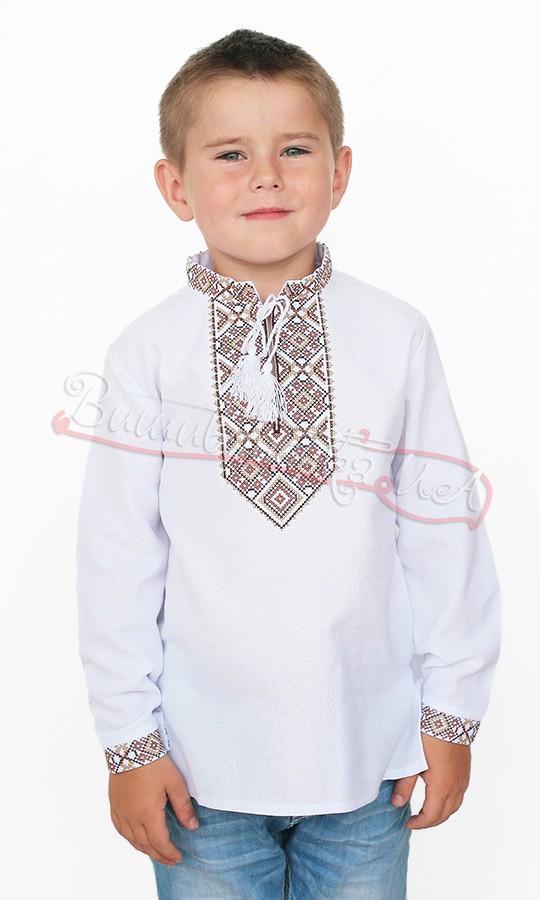 Дитяча сорочка з коричневою вишивкою 7760 - фото 1 vishivano4ka.com.ua