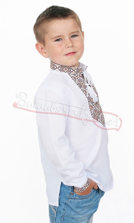 Дитяча сорочка з коричневою вишивкою 7760 - фото 2 vishivano4ka.com.ua