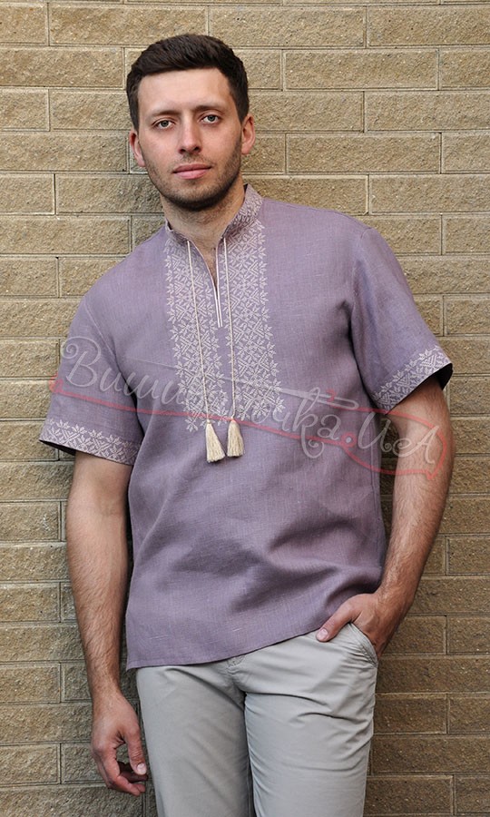 Чоловіча вишиванка з коротким рукавом з льону М08 - фото 1 vishivano4ka.com.ua