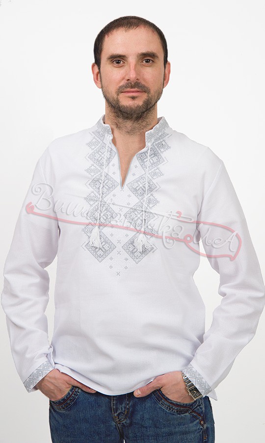 Чоловіча вишиванка з сірою геометричною вишивкою 3398 - фото 1 vishivano4ka.com.ua