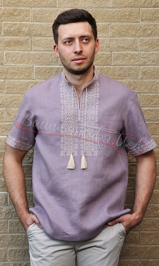 Чоловіча вишиванка з коротким рукавом з льону М08 - фото 2 vishivano4ka.com.ua