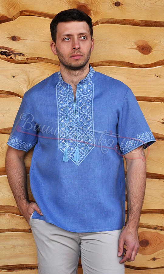 Вышиванка с коротким рукавом синего цвета М06к - фото 2 vishivano4ka.com.ua