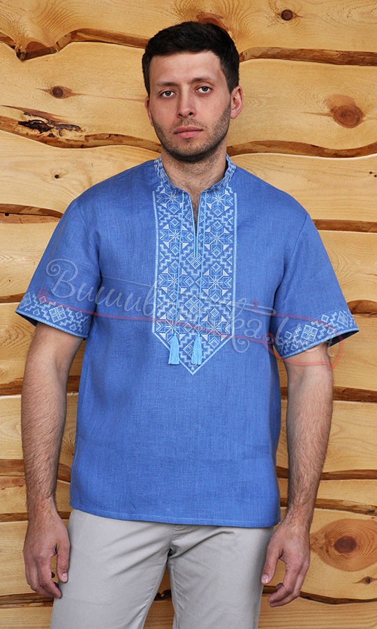 Вышиванка с коротким рукавом синего цвета М06к - фото 3 vishivano4ka.com.ua