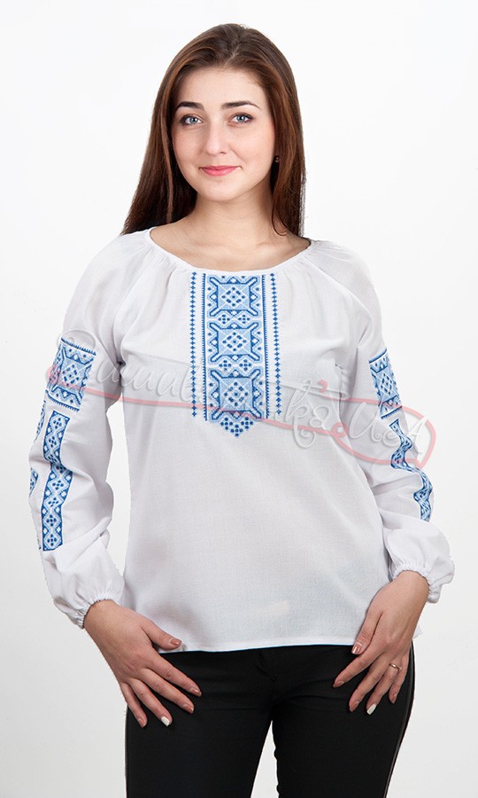 Женская вышиванка с синим геометрическим узором 5552 - фото 1 vishivano4ka.com.ua