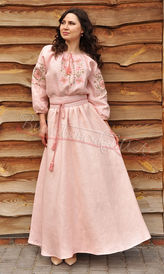 Жіноче плаття пудрового кольору П14 - фото 2 vishivano4ka.com.ua