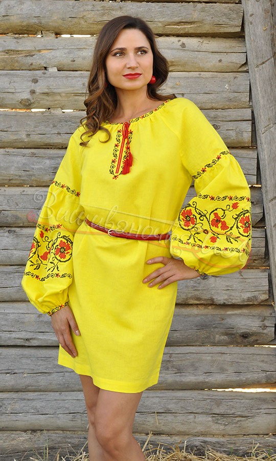 Жовте лляне плаття П242 - фото 1 vishivano4ka.com.ua