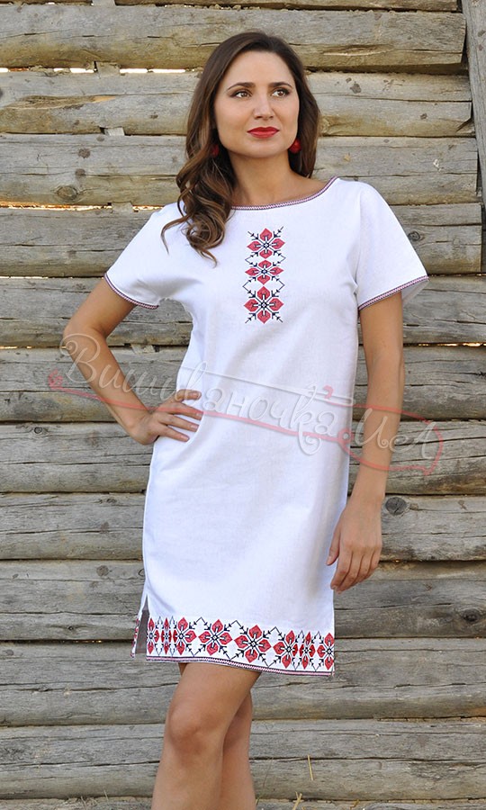 Коротке біле вишите плаття П21 - фото 2 vishivano4ka.com.ua