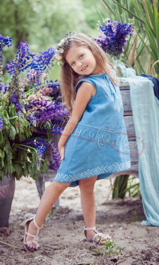 Дитяче платтячко з блакитного льону ДП03 - фото 1 vishivano4ka.com.ua