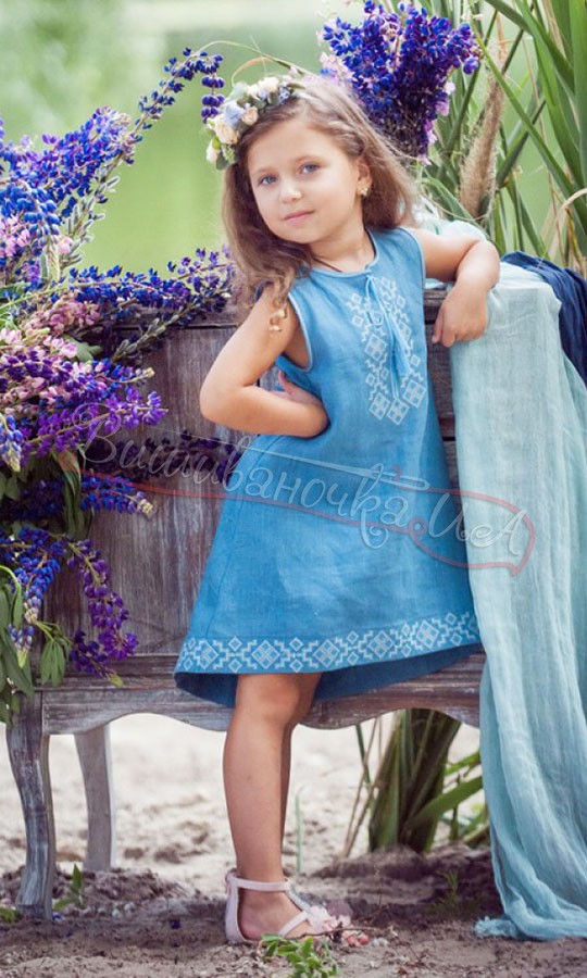 Дитяче платтячко з блакитного льону ДП03 - фото 2 vishivano4ka.com.ua
