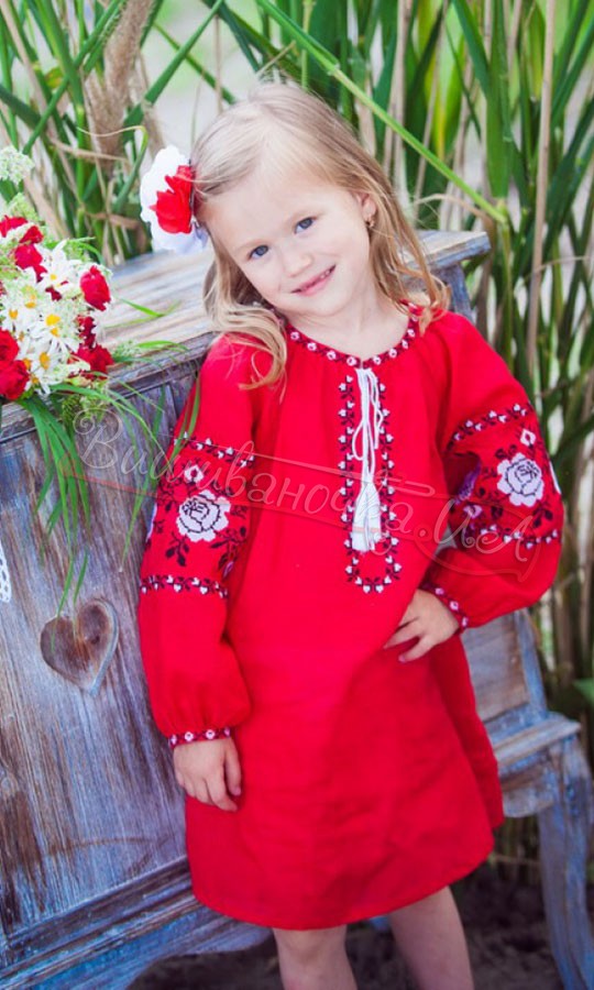 Красное платье-туника для девочки ДП11 - фото 1 vishivano4ka.com.ua