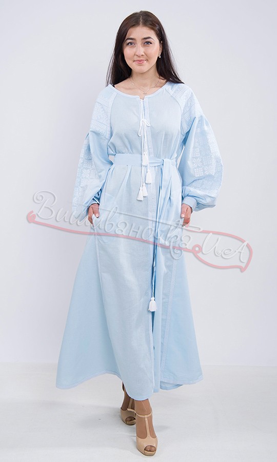 Блакитна сукня з білою вишивкою 7219 - фото 1 vishivano4ka.com.ua
