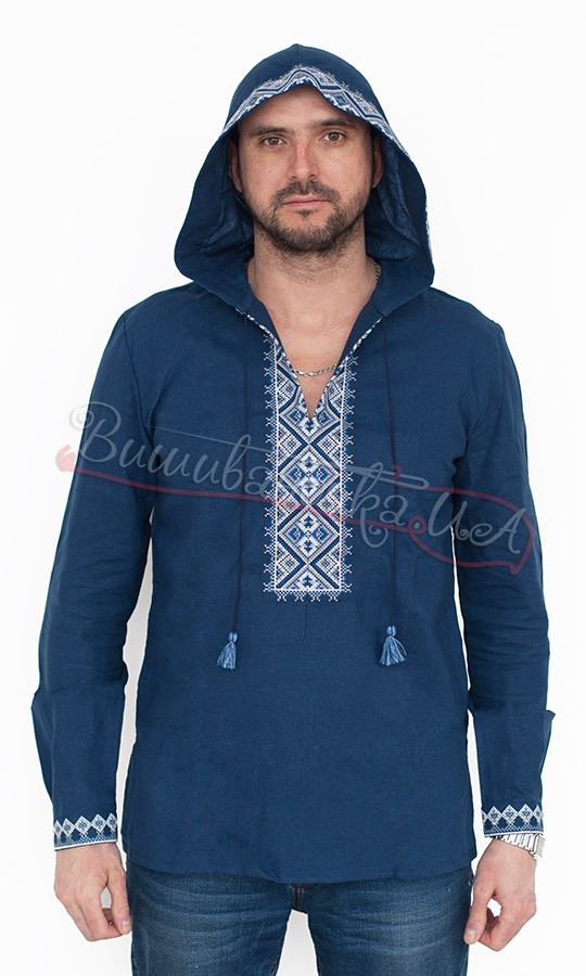 Синяя вышиванка с капюшоном 2106 - фото 1 vishivano4ka.com.ua