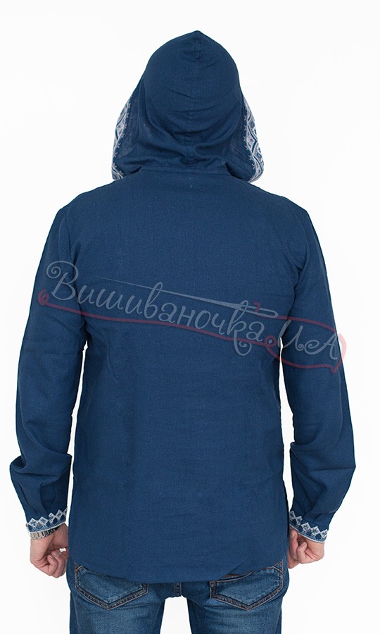 Синяя вышиванка с капюшоном 2106 - фото 3 vishivano4ka.com.ua