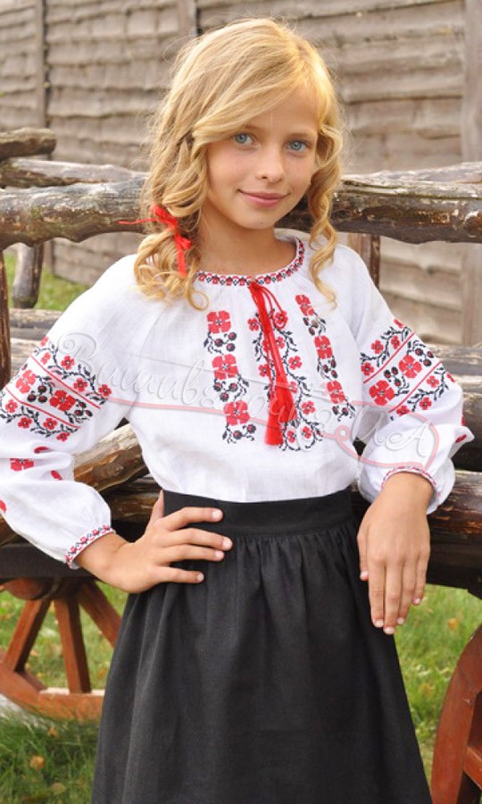 Рубашка детская с красно-черной вышивкой Д074 - фото 1 vishivano4ka.com.ua