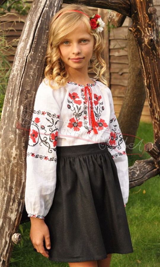 Вышиванка детская с вышивкой маков Д072 - фото 1 vishivano4ka.com.ua