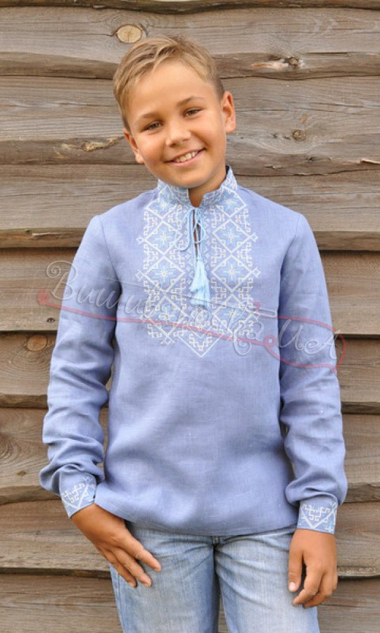 Вишиванка з блакитного льону для хлопчаків ДМ011 - фото 1 vishivano4ka.com.ua