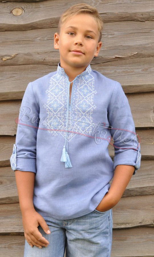 Вишиванка з блакитного льону для хлопчаків ДМ011 - фото 2 vishivano4ka.com.ua