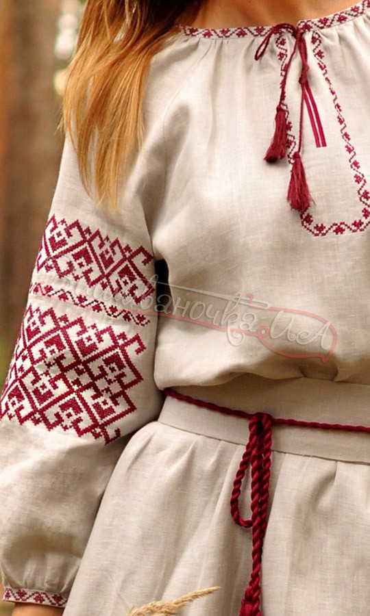 Довге плаття з сірого льону П35 - фото 3 vishivano4ka.com.ua