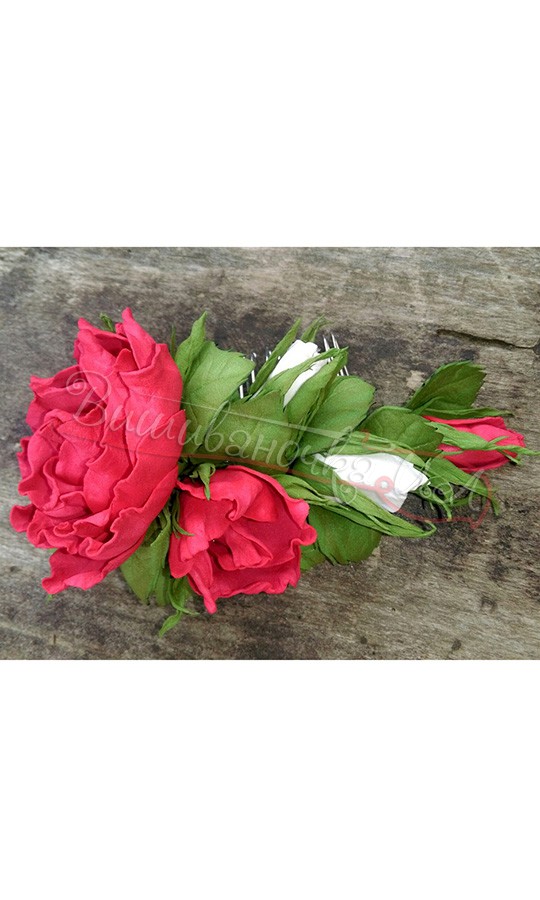 Трояндова заколка-гребінець В01 - фото 1 vishivano4ka.com.ua