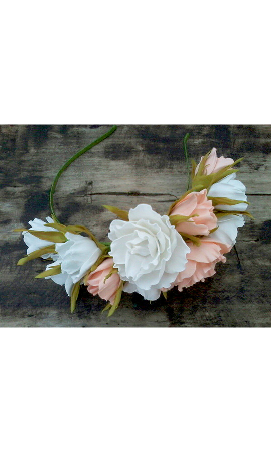 Віночок з білих і рожевих троянд В08 - фото 1 vishivano4ka.com.ua