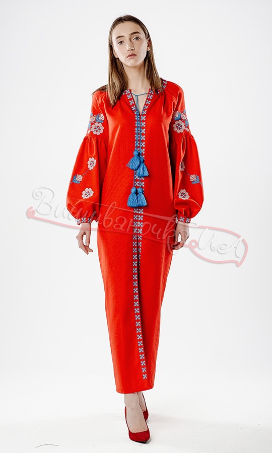 Довге насичене плаття з допотканого полотна НК01 - фото 1 vishivano4ka.com.ua