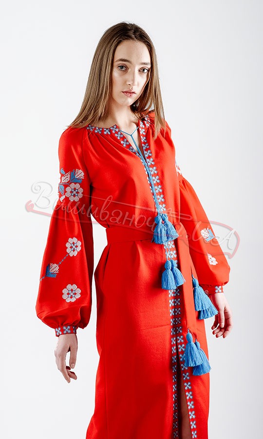 Довге насичене плаття з допотканого полотна НК01 - фото 2 vishivano4ka.com.ua