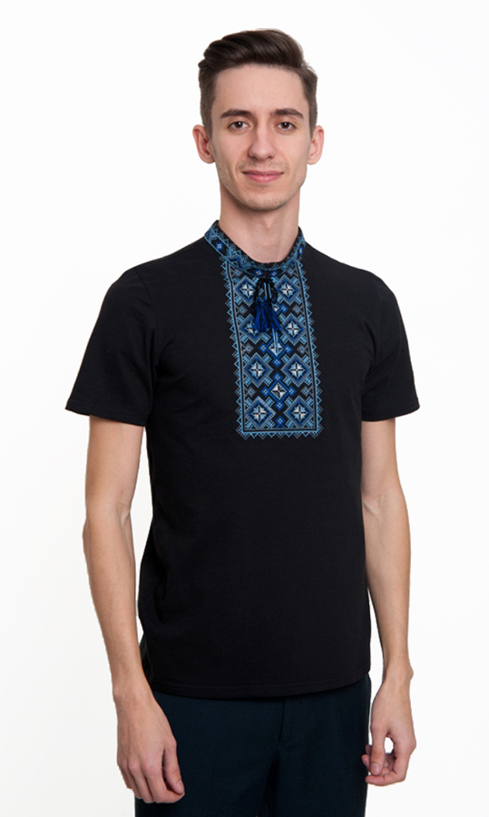 Мужская черная футболка с синим узором 50204 - фото 1 vishivano4ka.com.ua