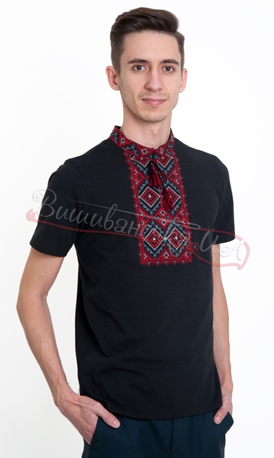Футболка черная с красной вышивкой 5206 - фото 1 vishivano4ka.com.ua