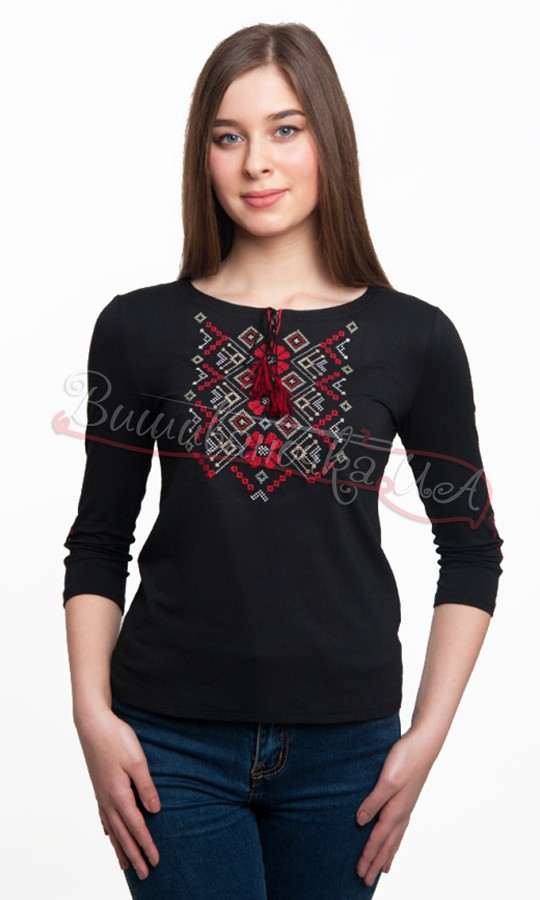 Футболка з 3 4 рукавом, чорна 50121д - фото 1 vishivano4ka.com.ua