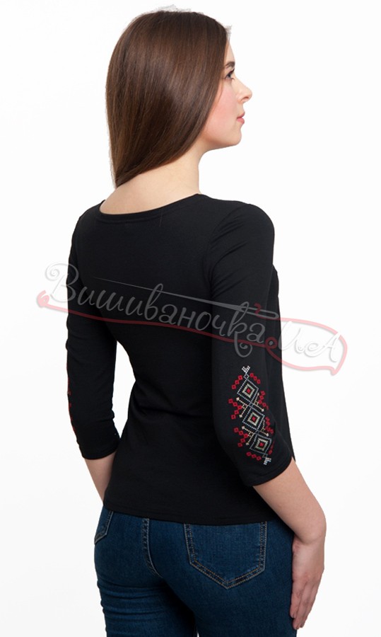 Футболка з 3 4 рукавом, чорна 50121д - фото 2 vishivano4ka.com.ua