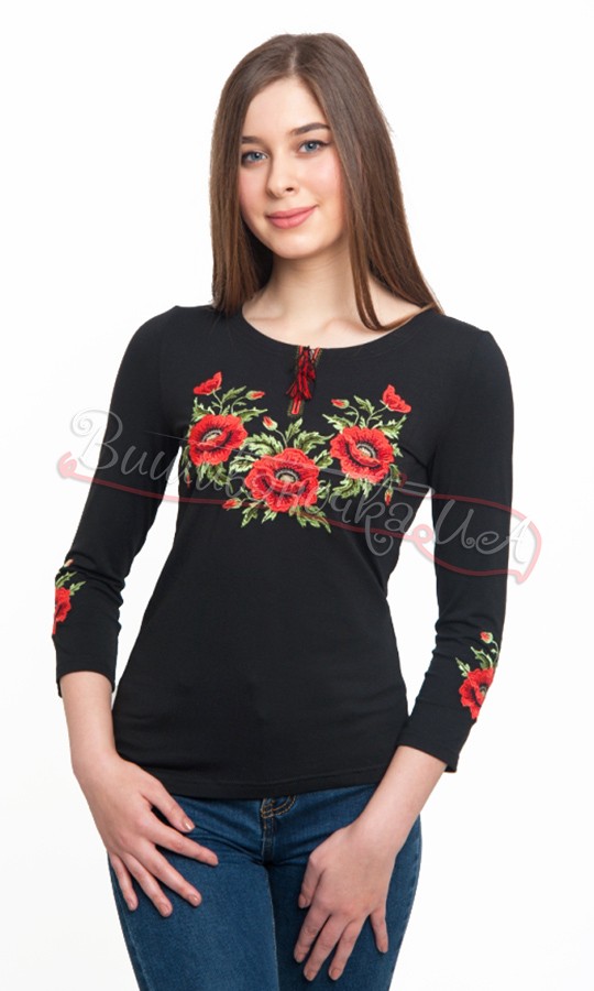 Жіноча футболка з вишивкою маків 50120д - фото 1 vishivano4ka.com.ua