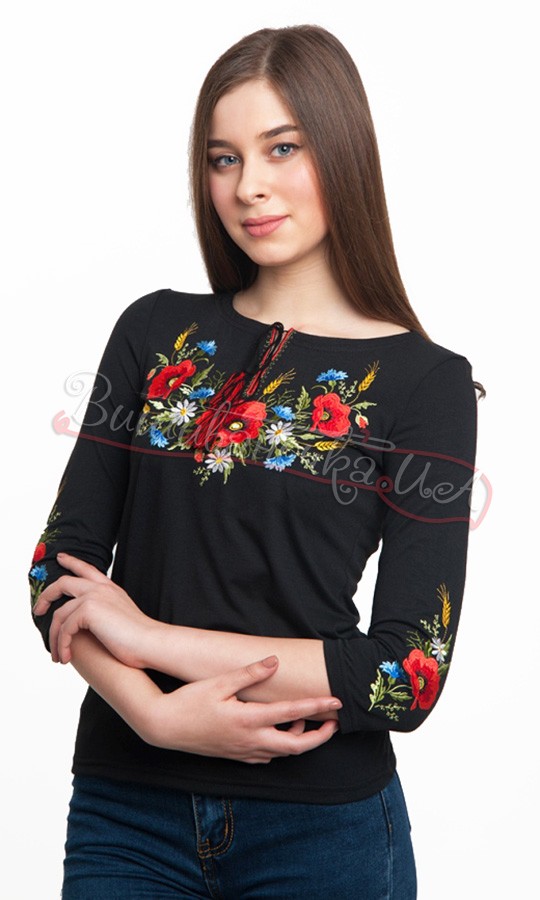 Футболка жіноча з маками та ромашками 5125д - фото 1 vishivano4ka.com.ua