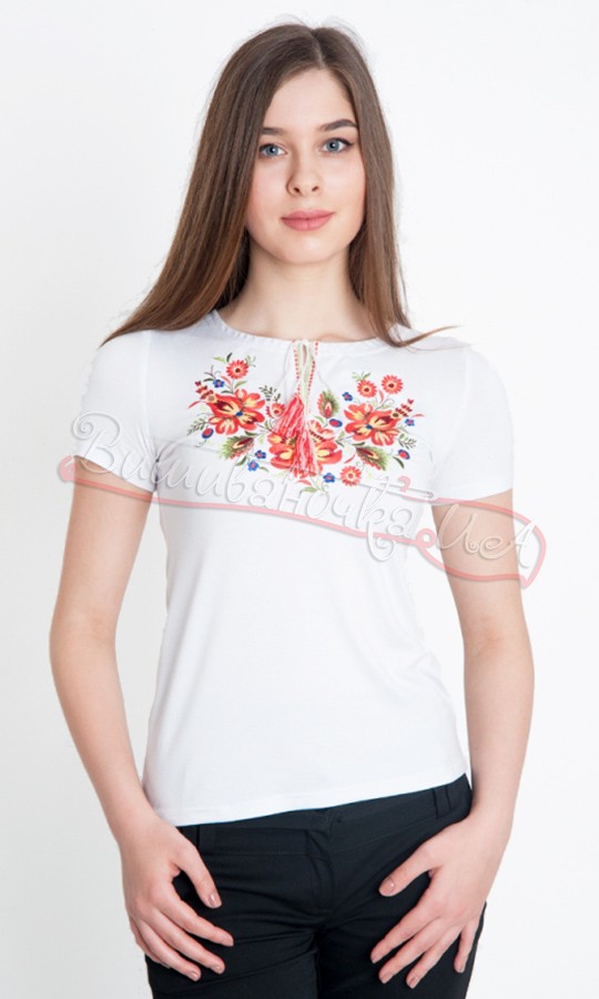 Футболка біла жіноча з вишивкою 50124 - фото 1 vishivano4ka.com.ua