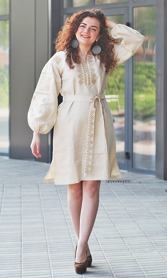 Женское платье беж из льна 5489 - фото 1 vishivano4ka.com.ua