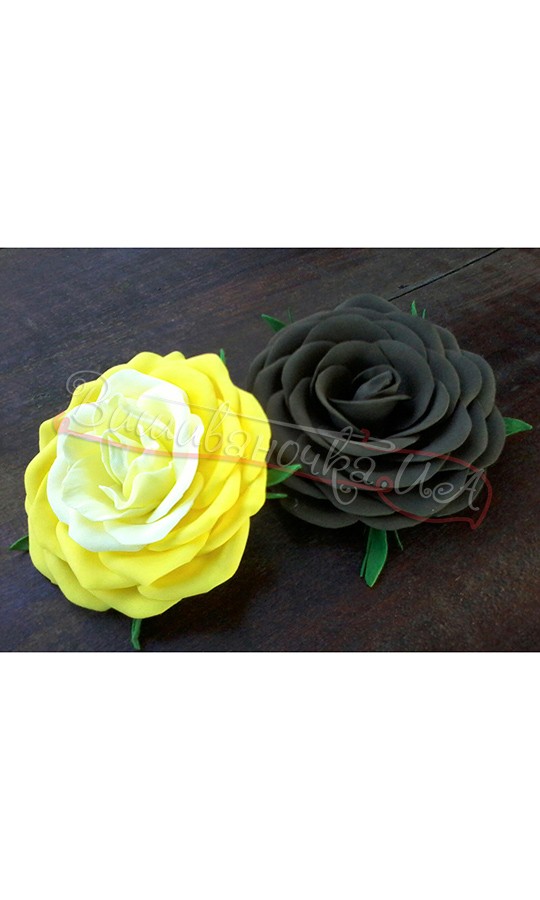 Заколка розы желтая и серая В07 - фото 1 vishivano4ka.com.ua