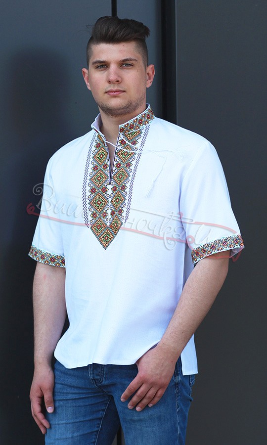 Вышиванка с коротким рукавом с геометрической вышивкой 3327к - фото 1 vishivano4ka.com.ua