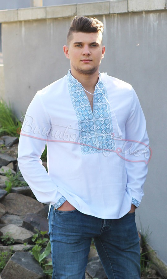 Вишиванка чоловіча з синім узором 3351 - фото 1 vishivano4ka.com.ua