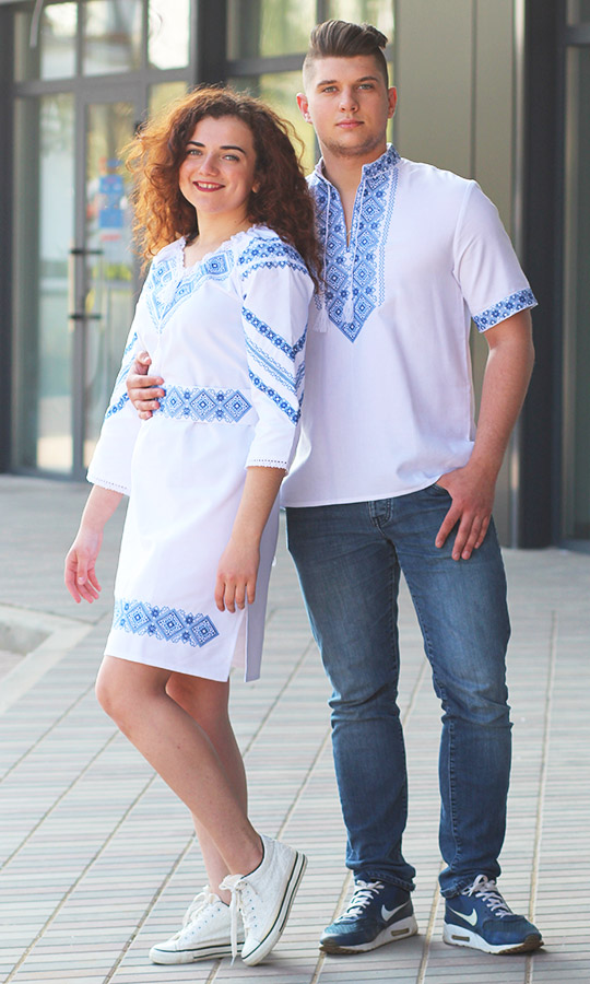 Парний набір з синім геометричним узором 7313 - фото 1 vishivano4ka.com.ua