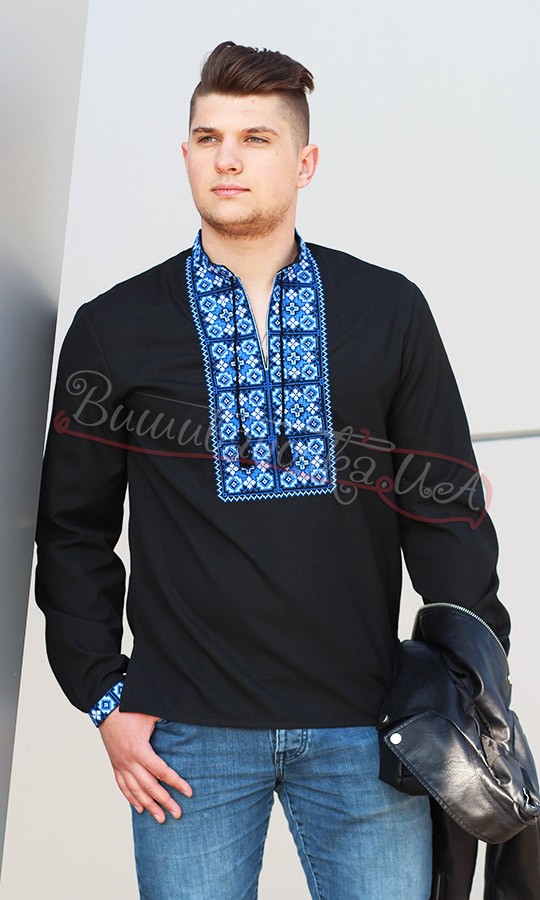 Черная мужская вышиванка 3356 - фото 2 vishivano4ka.com.ua